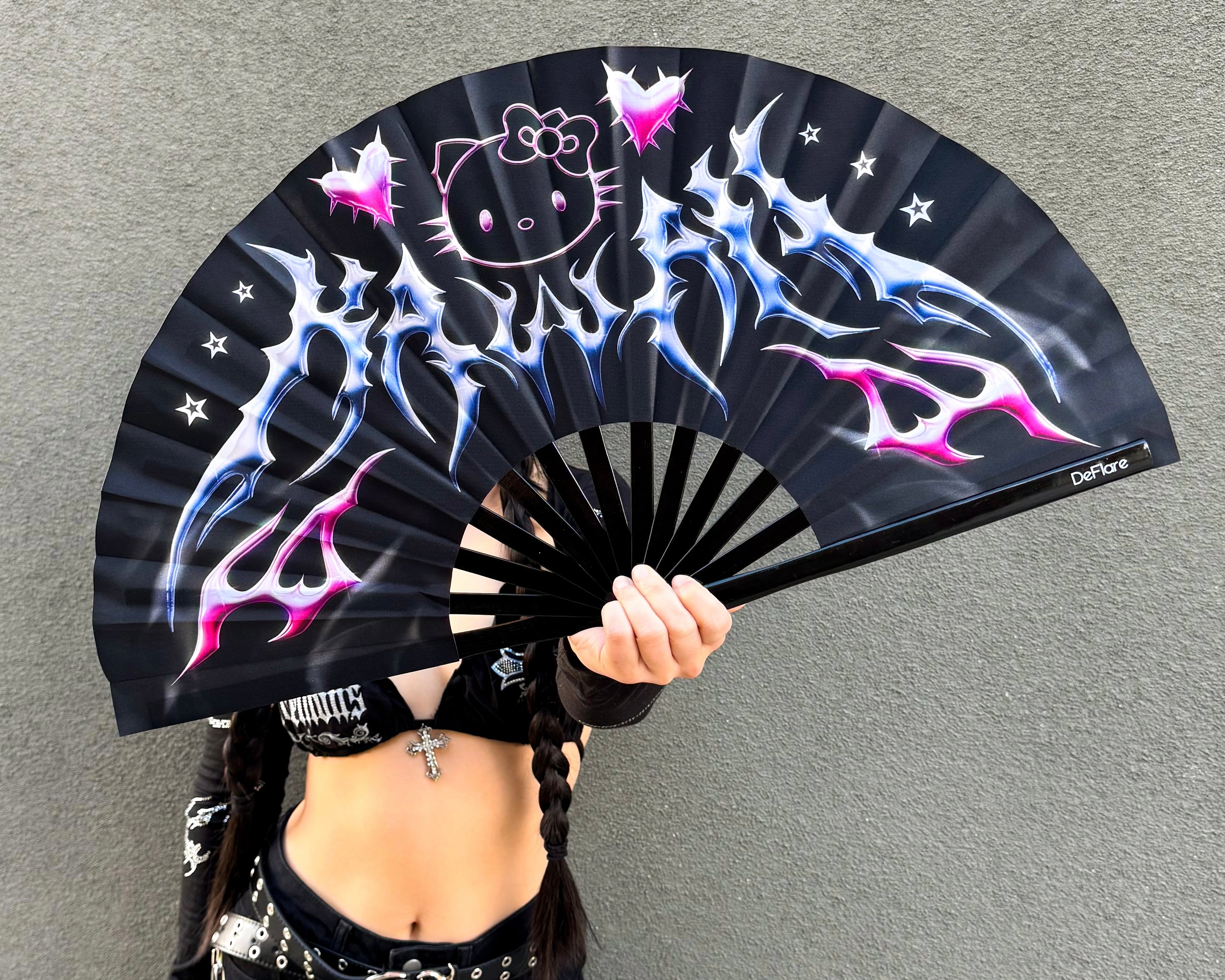 Chrome Kitty Rave Fan with Model