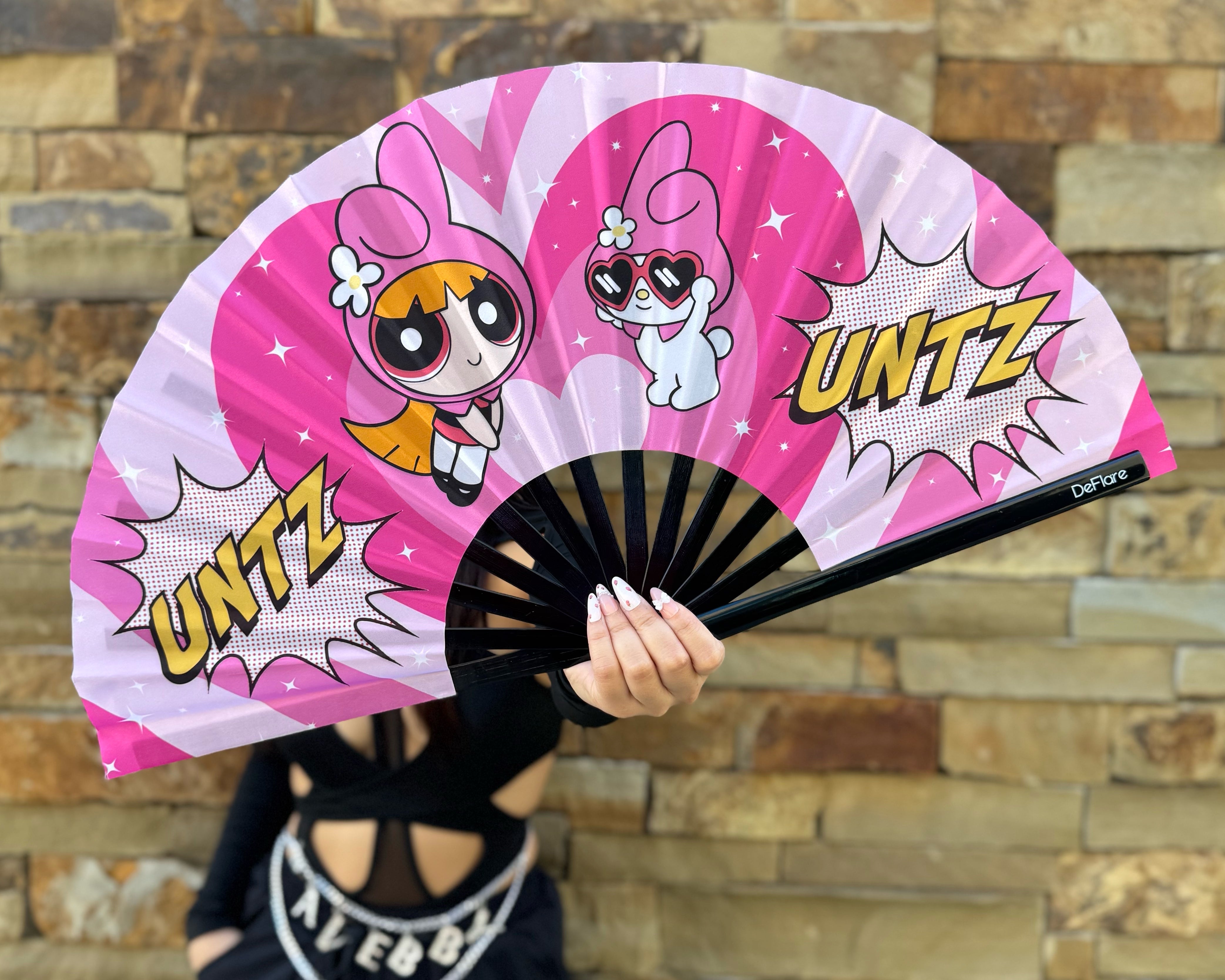 Kawaii Blossom Anime Rave Fan with Model