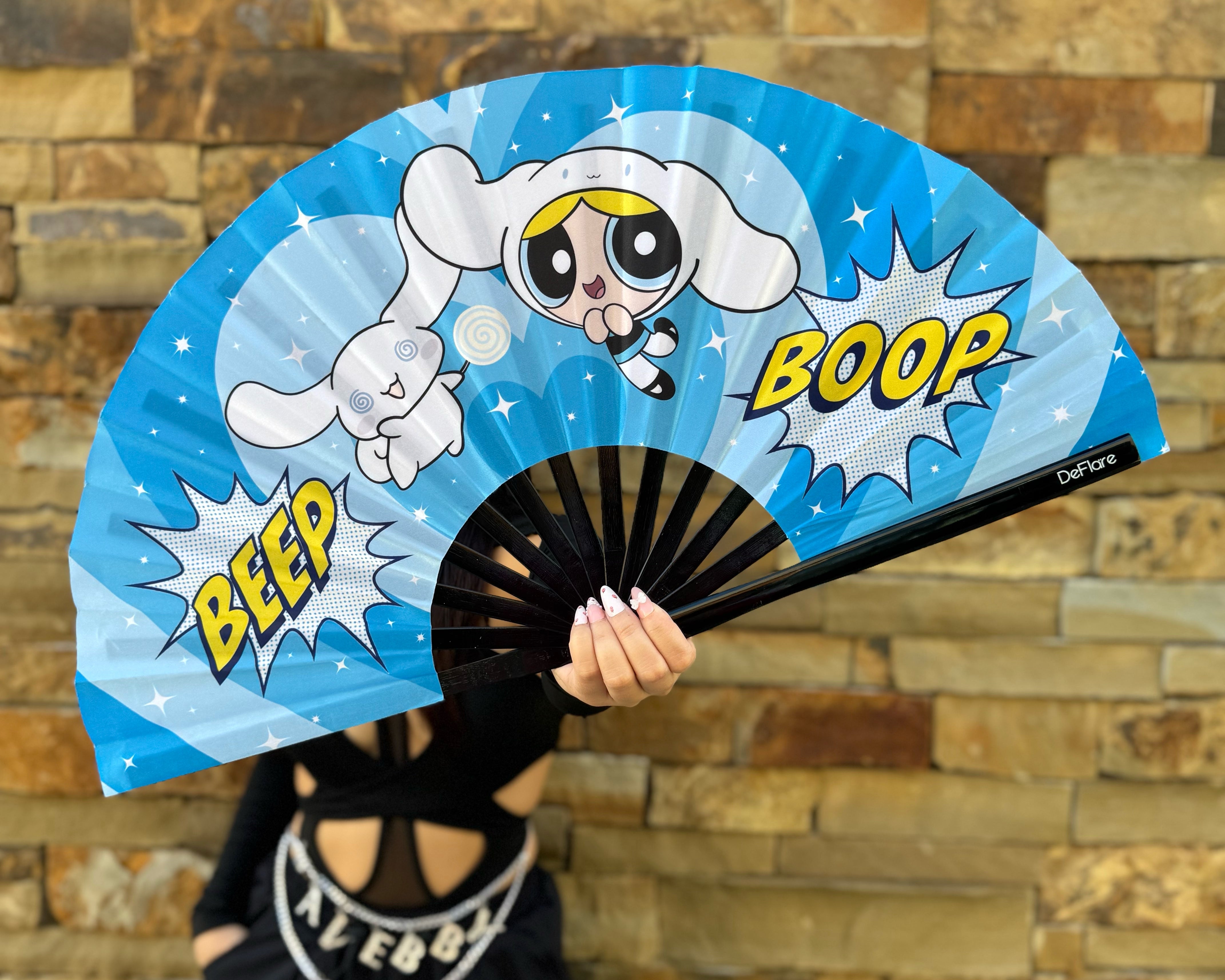Kawaii Bubbles Anime Rave Fan with Model