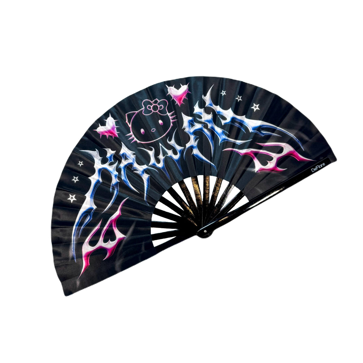 DeFlare™ | Chrome Kitty Rave Fan | High Quality Hand Fans