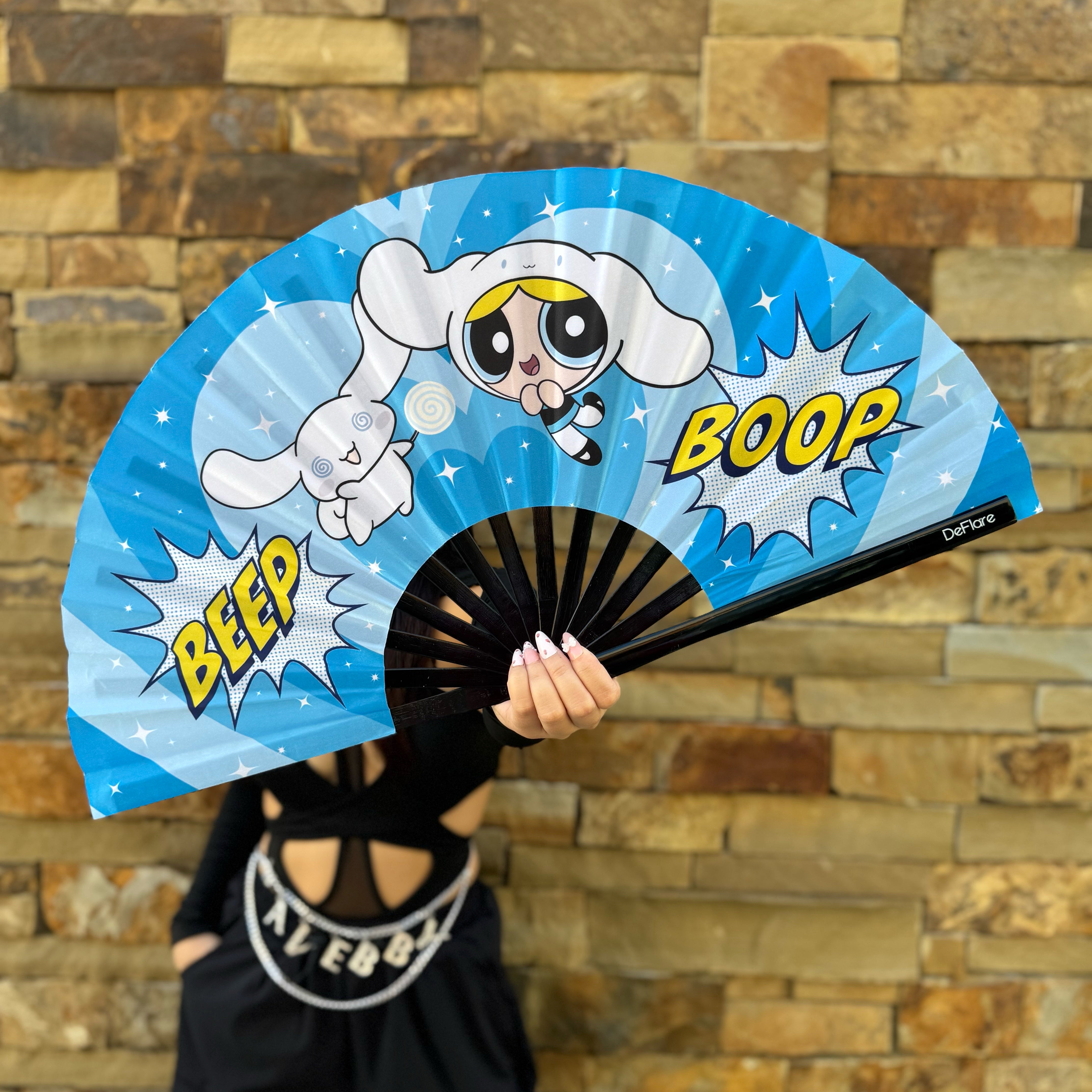 Kawaii Bubbles Anime Rave Fan with Model